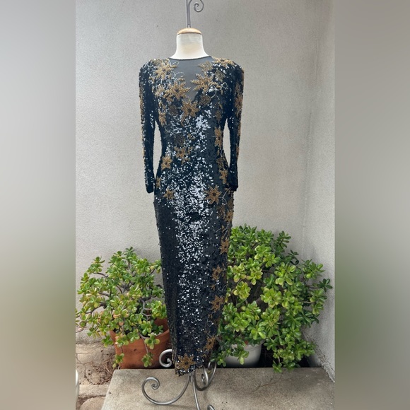 Sho Max Originals Dresses & Skirts - Vintage Sho Max gorgeous beaded sequins dress black bronze floral Sz M